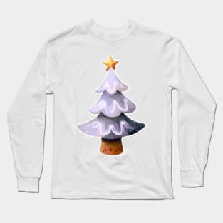 Black and White Christmas Tree with a Gold star - Watercolor Painting / Illustration Long Sleeve T-Shirt